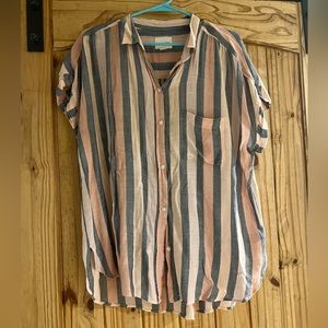 Super Soft Striped American Eagle Button Down Shirt Short Sleeved